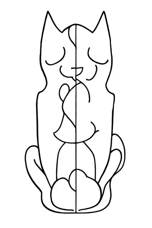 Slim Vertical Line Tattoo Made Up Of 10 Cats