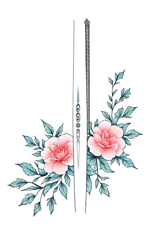 Katana And Flowers