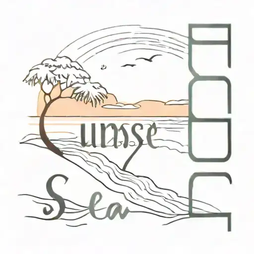 Sunset Beach With Letters S E A Minimalist