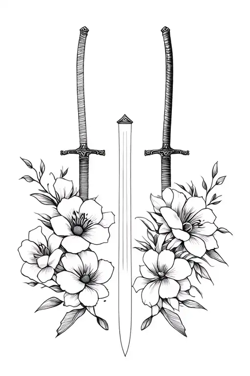 Katana And Flowers