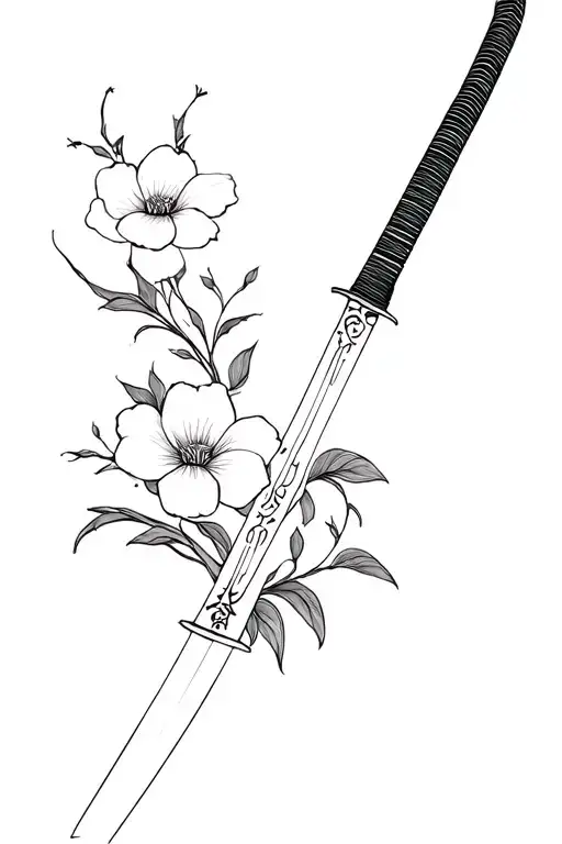 Katana And Flowers