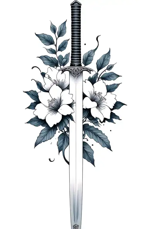 Katana And Flowers Fineline