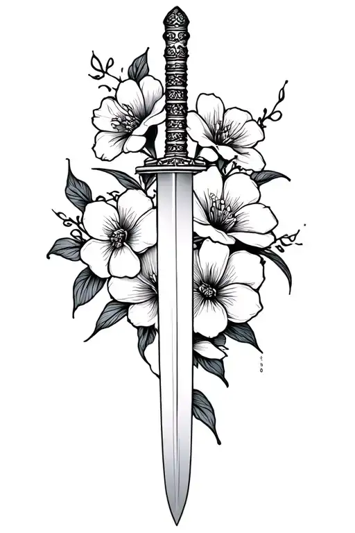 Katana And Flowers Fineline