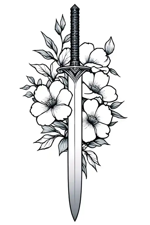 Katana And Flowers Fineline
