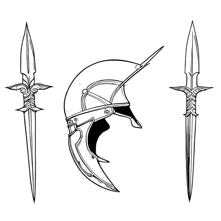 Corinthian Helmet And Spear Going Vertical