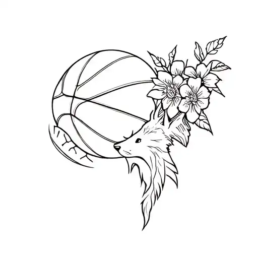 Wolf And Basketball With Flowers