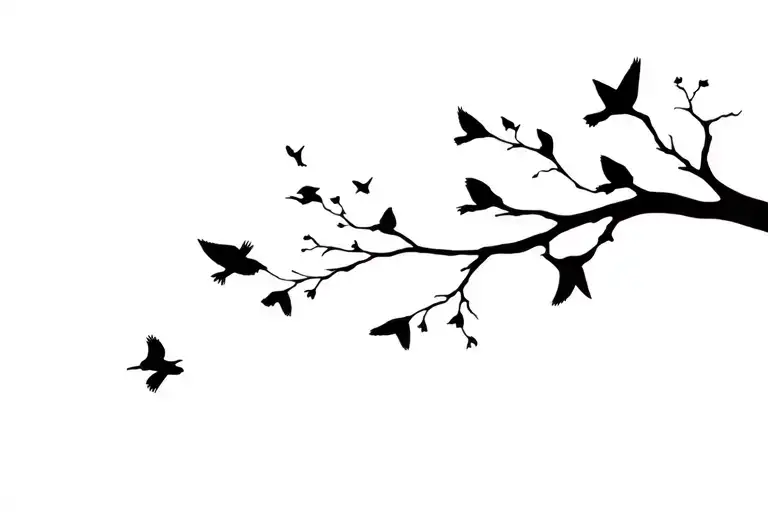 A Branch That Transforms Into Birds Flying Away