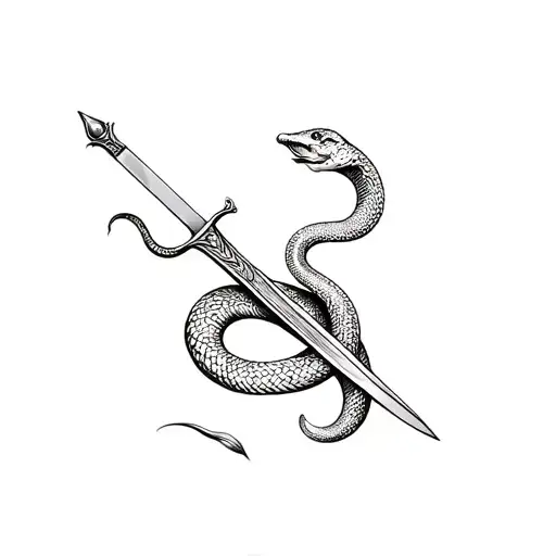 Sleeping Snake Coiled Around A Sword