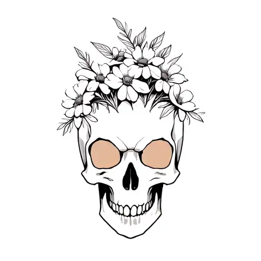 Skull With Flowers Growing Out Of It Lines No Shading Or Colors