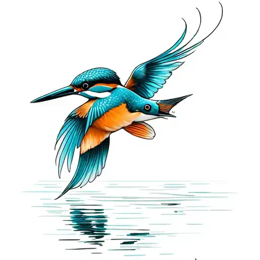 One Image Composed By Rivers And Kingfisher Flying