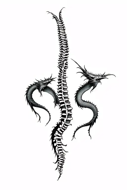 Spine Tatto With 3 Dragons Flying Western