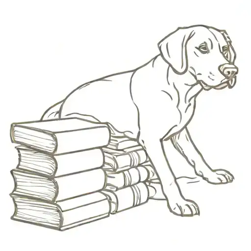 Chesapeake Bay Retriever Among Books Stacked