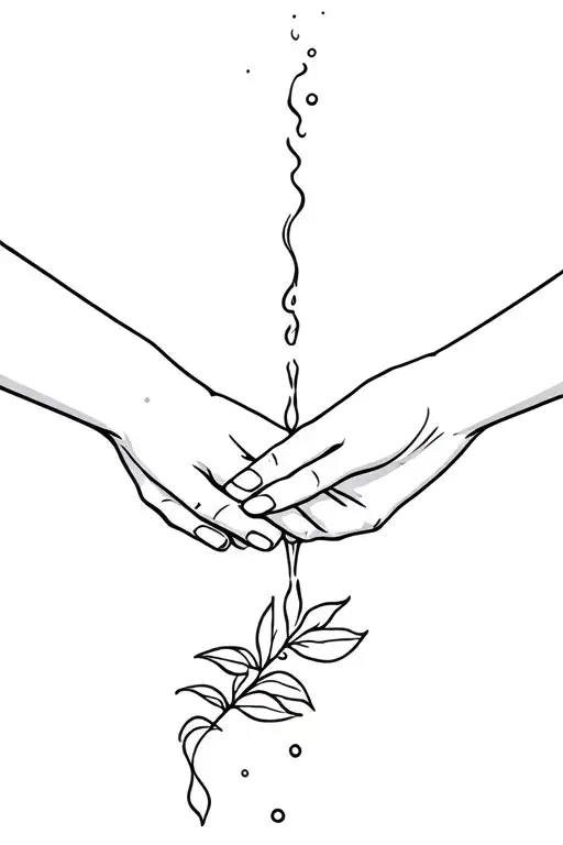 Two Hands Clasping Each Other Bound By Ti Leaf With Water Being Poured Over Them