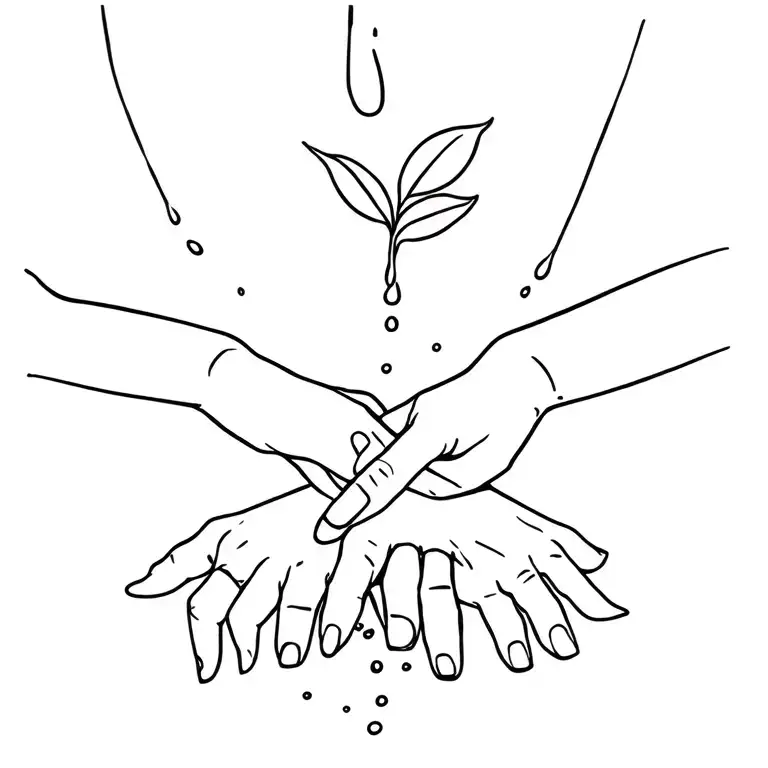 Two Hands Clasping Each Other Bound By Ti Leaf With Water Being Poured Over Them