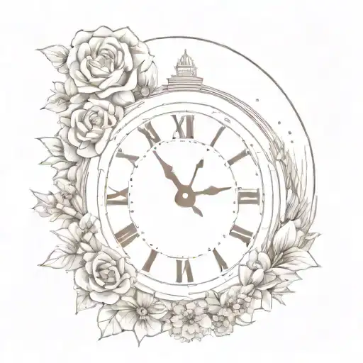 A Big Clock Made Of Flowers Wirh A Building Behind It And The Night Sky