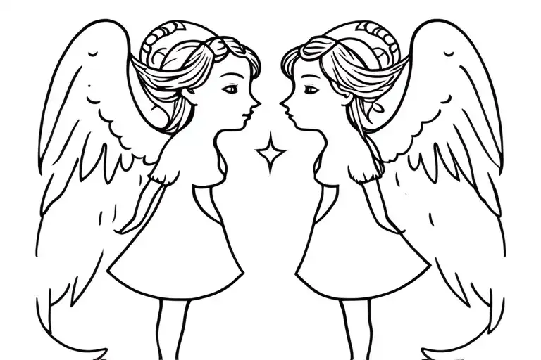 Two Kissing Clild Angels With Horns Kid And Girl
