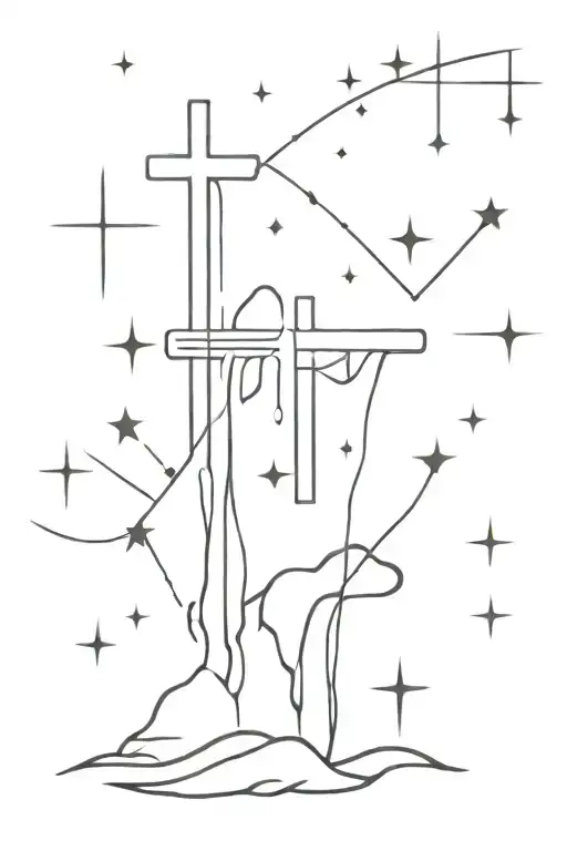 Waterfall With Crosses And Stars Forming