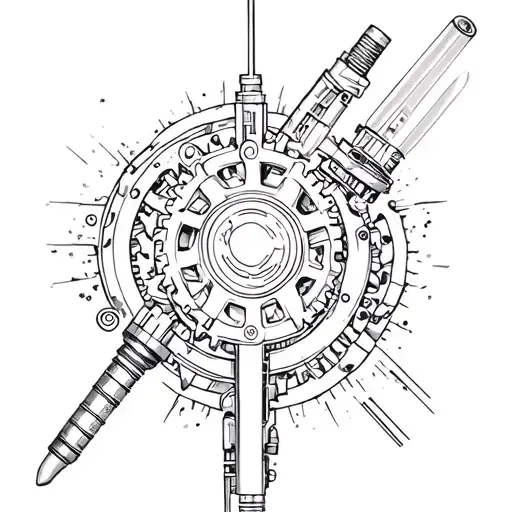A Star Wars Themed Tattoo With A Lightsaber Made Of Gears And Mechanical Parts