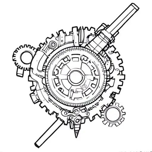 A Star Wars Themed Tattoo With A Lightsaber Made Of Gears From Gears Of War And Mechanical Parts