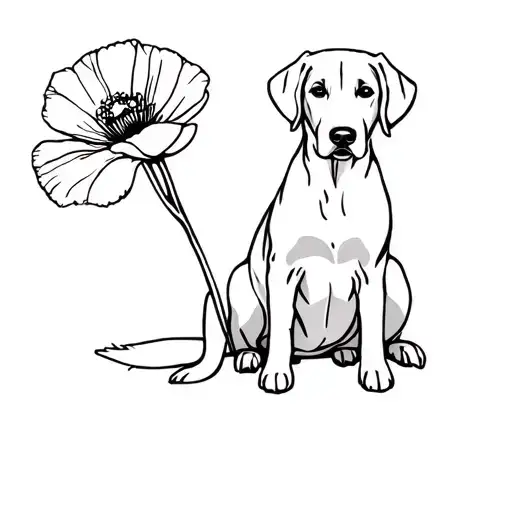 A Poppy Flower Mixed With A Female Labrador Sitting