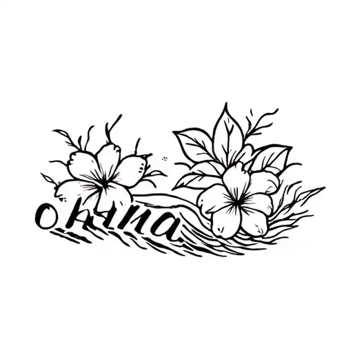 Simple Hawaiian Flowers With Wave And The Word Ohana