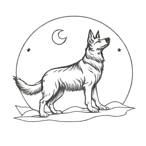 A Minimalist Design Of A German Shepherd Howling At The Moon