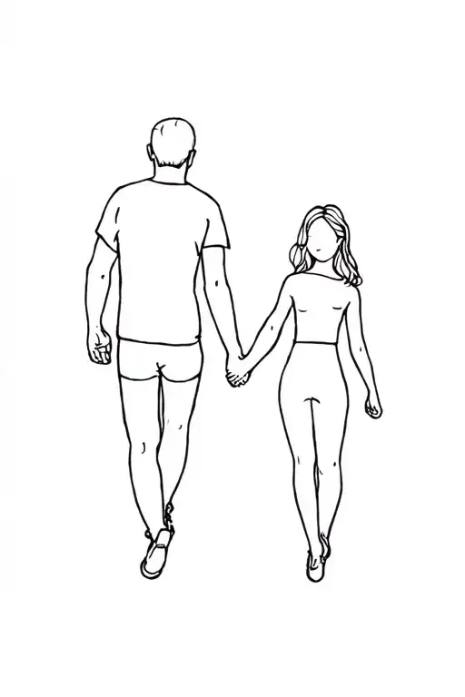 Dad Walkin With Daughter And Holding Hands