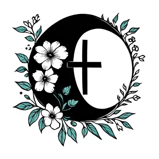 Semi Colon With Cross And Flowers