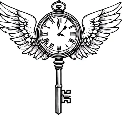 Key With Clock And Wings Spread Wide