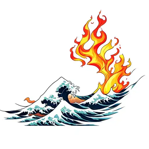 Kanagawa Wave With Fire Flames