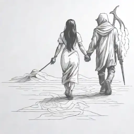 A Girl Comforting A Reaper Demon Creature Walking Together