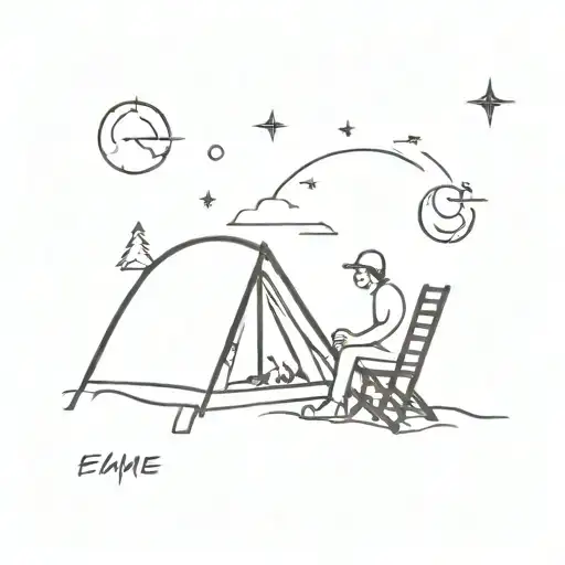 A Silhouette Of A Camper Sitting By A Bonfire Under A Starry Sky