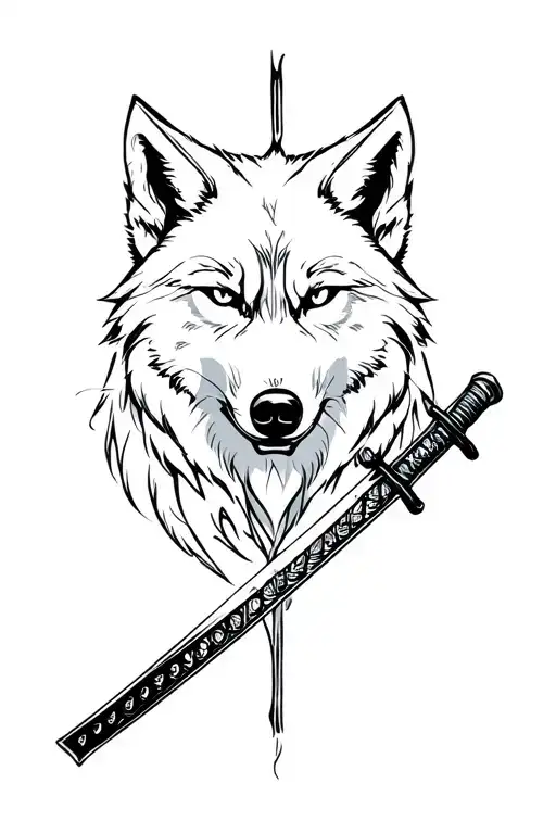 A Wolf Around A Katana Through The Sides Of Top To Bottom