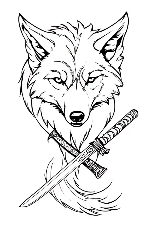 A Wolf Around A Katana Through The Sides Of Top To Bottom