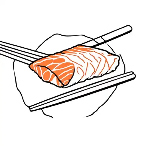 Chopsticks Holding A Piece Of Sashimi With Sushi Ginger
