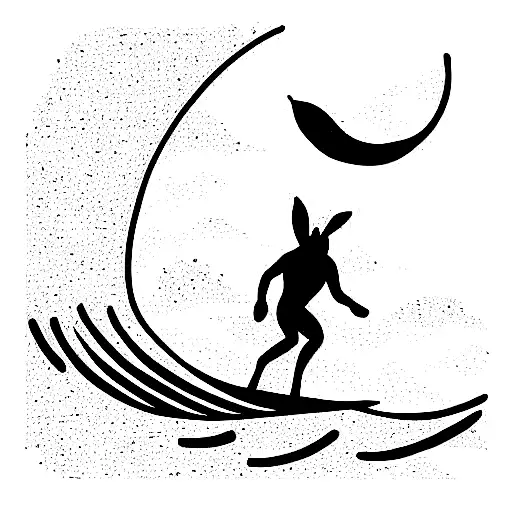 Rabbit And Dog Surfing On A Ocean Wave