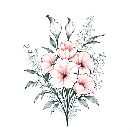 Strip Of Flowers With Calla Lily Larkspur Tulips Hydrangeas And Babys Breath