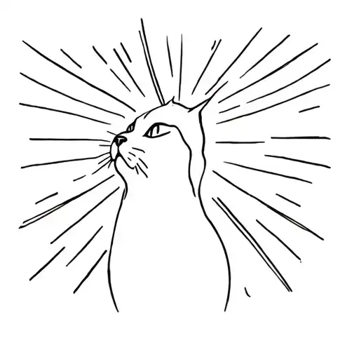 Fine Line Silhouette Of My Cat Looking Up At The Sun With Beams Of Light Shining Down On Her Face