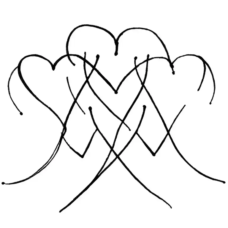 Four Hearts Connected With Three Initials Line