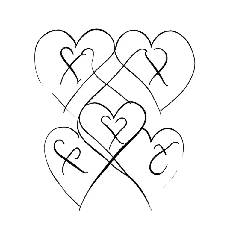 Four Hearts Connected With Three Initials Line
