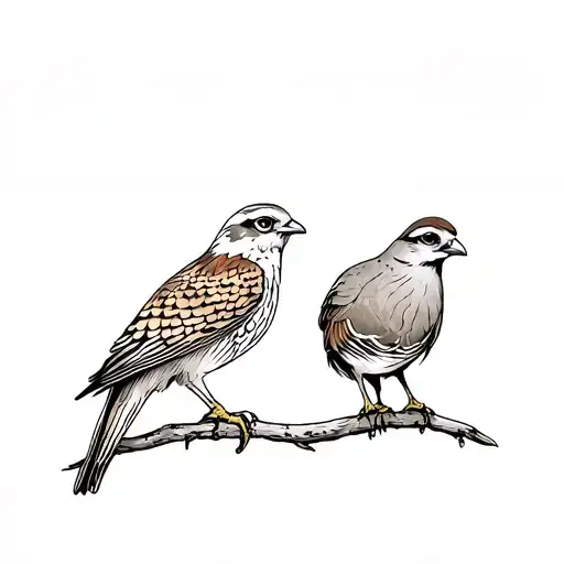 Kestrel And Quail Species Together