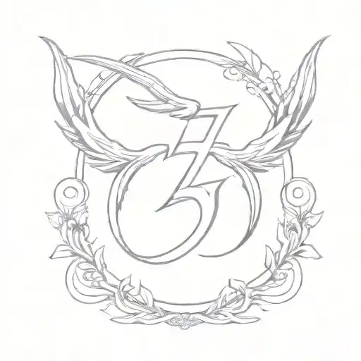 Number 5 With A Triple Cross And Horns Wings