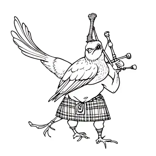 Kiwi Bird Wearing A Kilt Playing Bagpipes