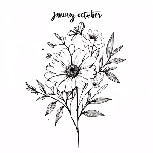 A Fine Line Minimalist Birth Flower Bouquet With The Months January August And October