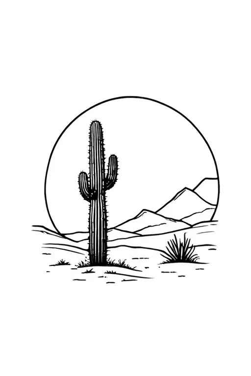 Lone Cactus In The Desert Landscape