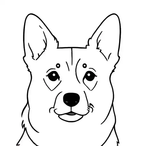 Corgi Face Outline With Dotted Eyebrows