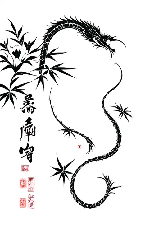Bamboo Lotus Chinese Character For Dragon