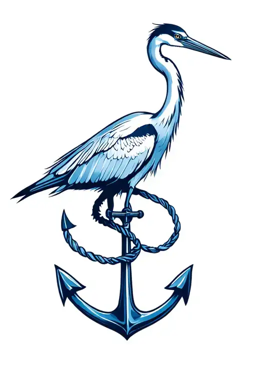 Simplistic Blue Heron And Anchor Intertwined