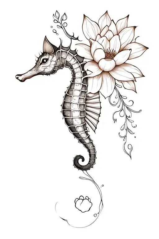Seahorse With Lotus Flower And Cat Paw