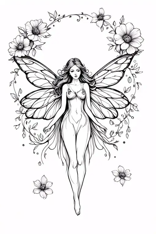 Fairy With Flowers Surrounding And Intertwined